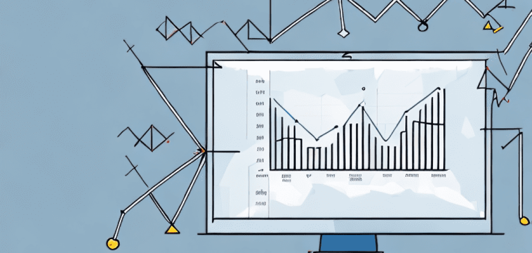 tela de um computador na frente de um fundo azul analisando gráficos de um planejamento financeiro